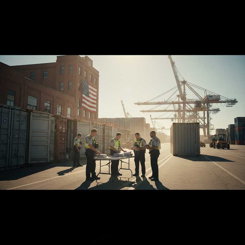 US customs inspection of quartz stone import containers at American seaport