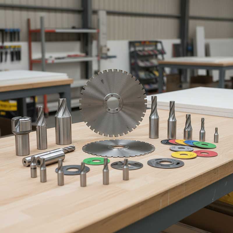 Diamond Cutting Blades and CNC Tooling for Quartz Fabrication Diamond cutting blades and CNC tooling used for engineered quartz stone fabrication