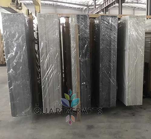 quartz stone slabs packed in fumigated wooden crates